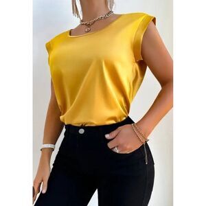 UUG Women Yellow Satin Draped Tie Back Cut-Out Blouse Size L